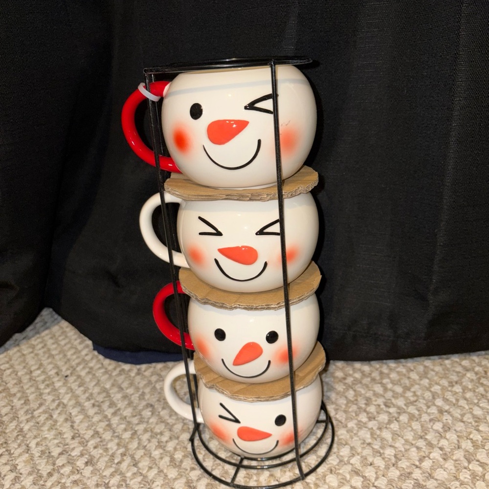 Snowman Face Mug Set with Stand
